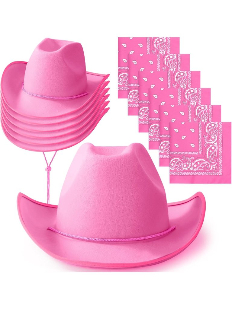 Men's Rose Pink Bandanas Bulk Adjustable Felt Western Cowboy Cowgirl Hat 12 Pcs